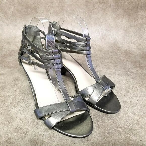 East 5th Womens 024-5114 Size 8.5 Silver Strappy 2.5" Kitten Heel Sandals - Picture 1 of 10